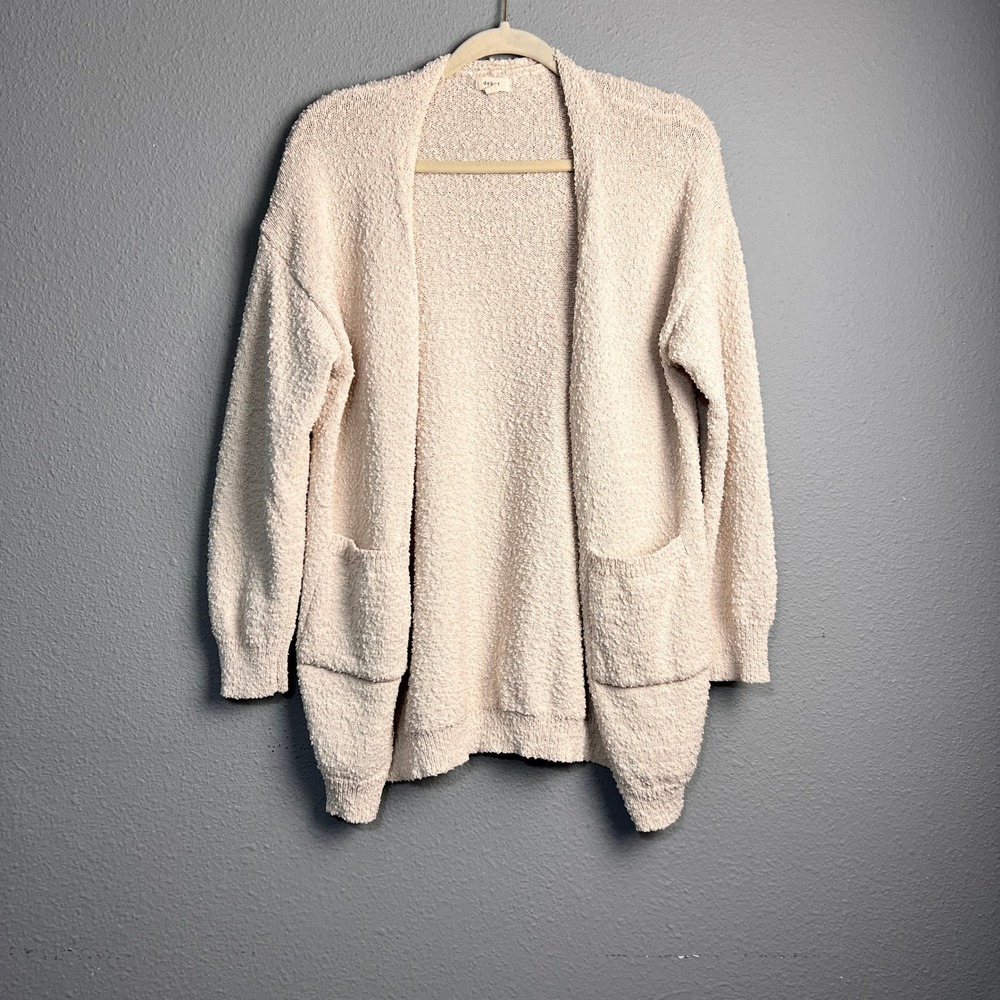 Debut Womens Cream Popcorn Knit Open Front Cardigan Sweater Pockets Small Chunky